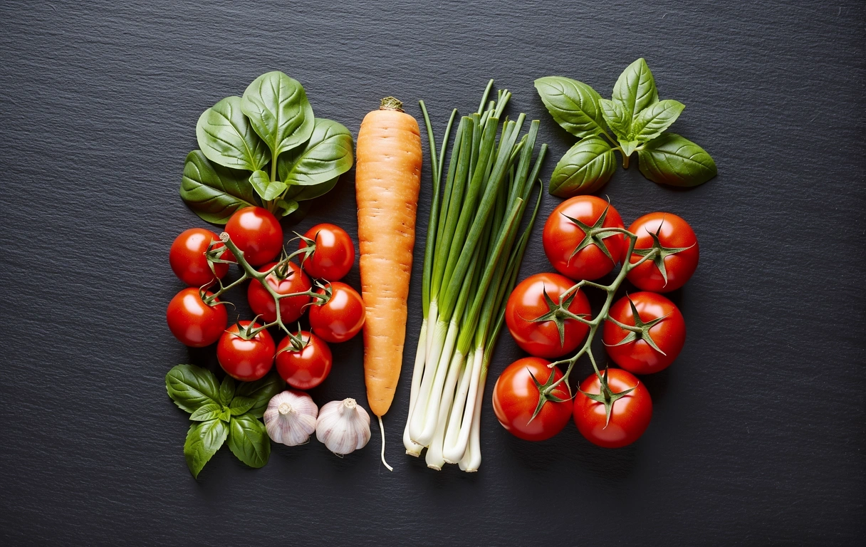Tuoreita raaka-aineita tummalla taustalla